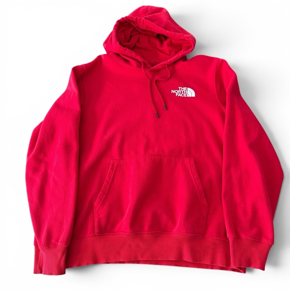 The North Face Hoodie Men L Red Black Graphic Box Logo Pullover Cotton Outdoor